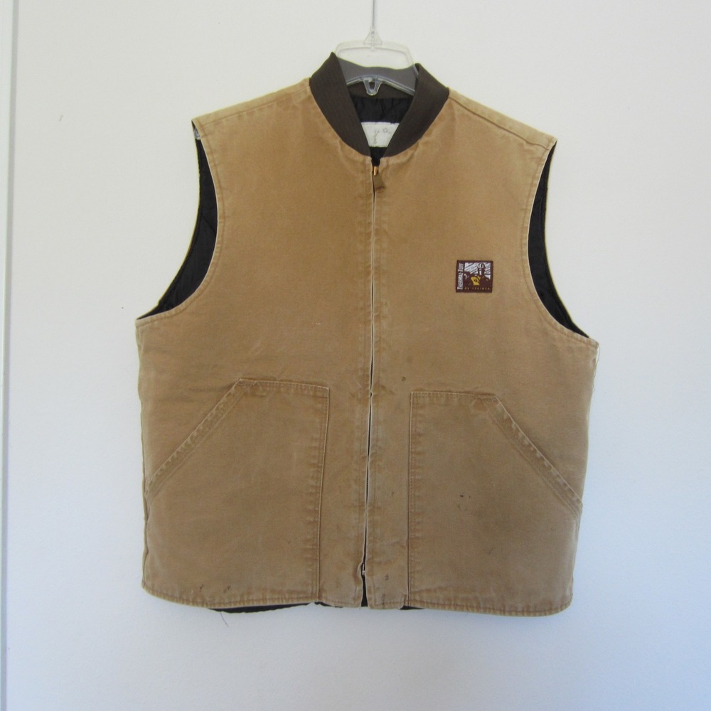 VTG Steiner Thermal-Tuff Mens Large Brown Canvas Chore Quilted Vest USA Workwear